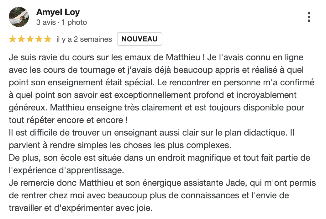 Stage d'émail à l'école Créamik - témoingnage